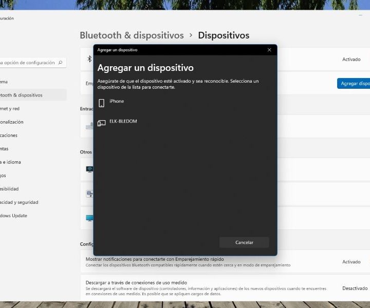 Lista de dispositivos disponibles en el menú de Bluetooth.