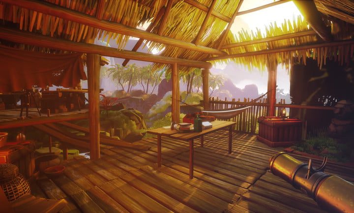 Una choza construida en una isla tropical.