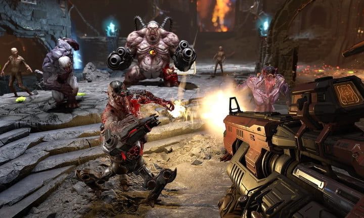El Doom Slayer dispara demonios en Doom Eternal.