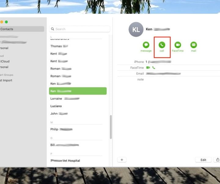 Pantalla de Face Time en MacOs