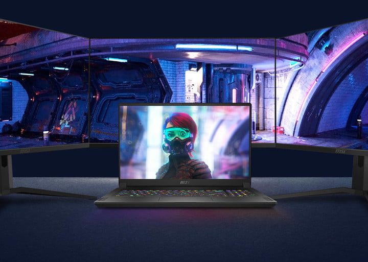 Vista frontal del MSI GS76 Stealth que muestra la pantalla y el teclado, una de las mejores laptops para jugar.
