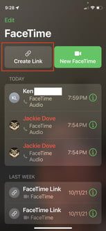 Pantalla de Face Time en un iPhone para hacer una llamada con Android o PC 1