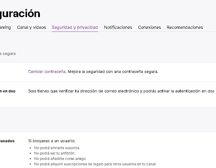Cambiar contraseña en Twitch