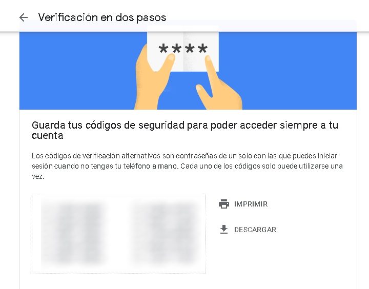 Verificación en dos pasos en Google