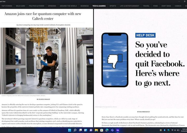La aplicación de Android Washington Post en Windows 11.