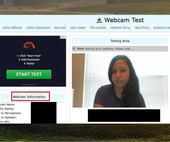 Una prueba de cámara web en curso en el sitio Webcam Test.