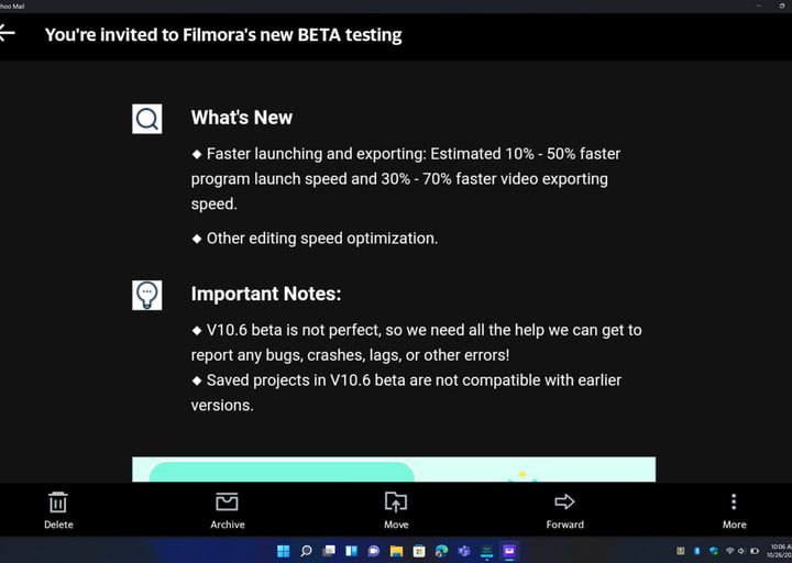 El Yahoo! Aplicación de correo en Windows 11.