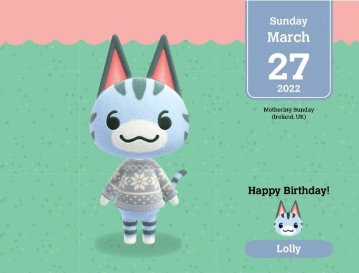 Entrada de calendario de Animal Crossing para el 27 de marzo.