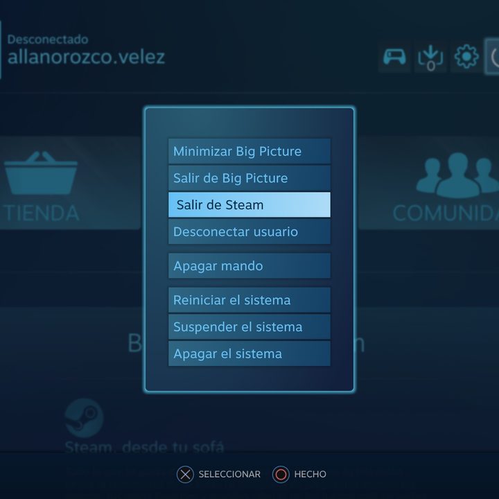 Una imagen del modo Big Picture de Steam