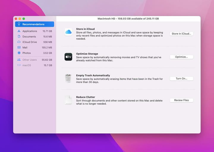 Acciones recomendadas para liberar espacio de almacenamiento en MacOS Monterey.