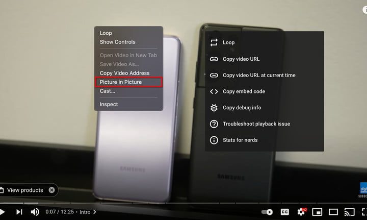 Opción PIP de YouTube para Chrome MacOS