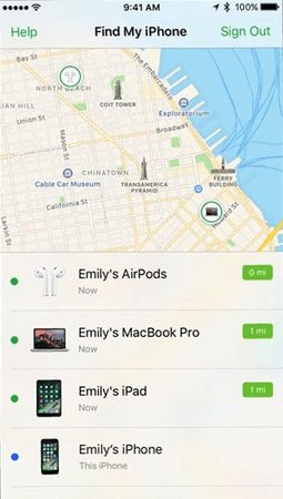 Mapa de ubicación generado por Find My iPhone