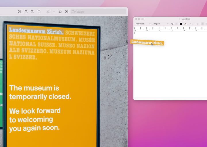 Live Text en MacOS Monterey se usa para arrastrar texto de una foto a un documento de texto.