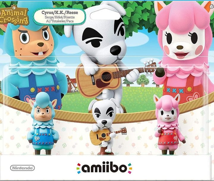 Paquete de amiibo con KK Slider, Cyrus y Reese.