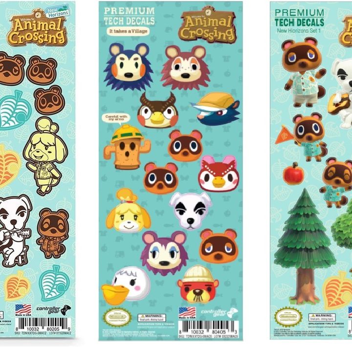Calcomanías tecnológicas con Tom Nook, Isabelle y KK Slider.