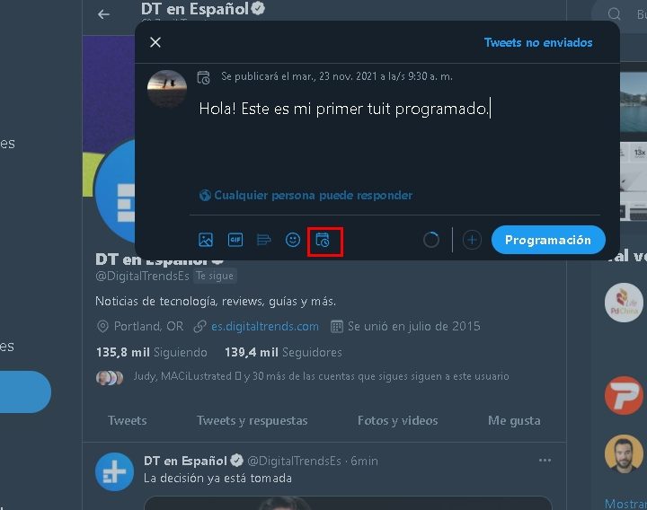 Programar tuits en Twitter