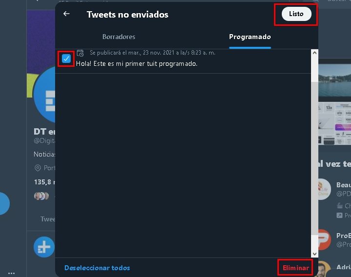 Programar tuits en Twitter