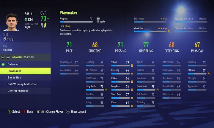 La página del plan de desarrollo del jugador en FIFA 22.