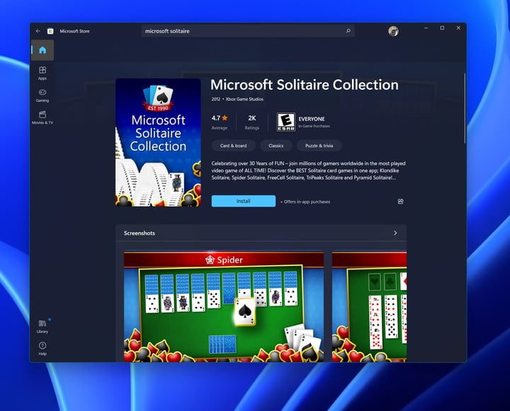 Solitario de Microsoft en Windows 11.