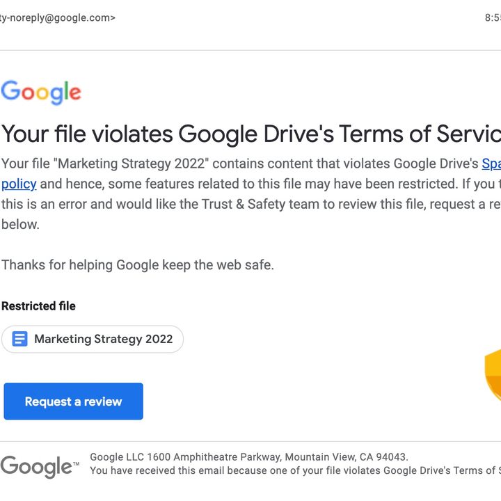 Google notificará a los usuarios de potenciales violaciones a los términos de uso de Google Drive