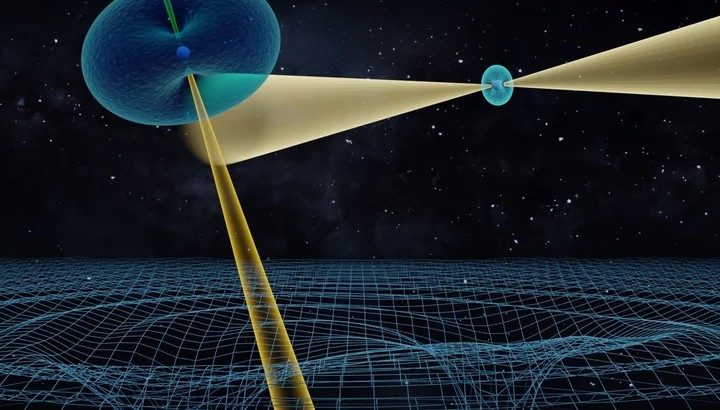 Representación gráfica del sistema binario de púlsares PSR J0737-3039 A/B