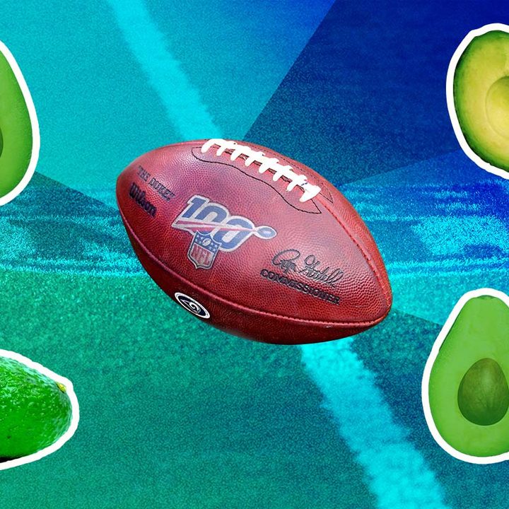 Una ilustración sobre la relación del aguacate con el Super Bowl