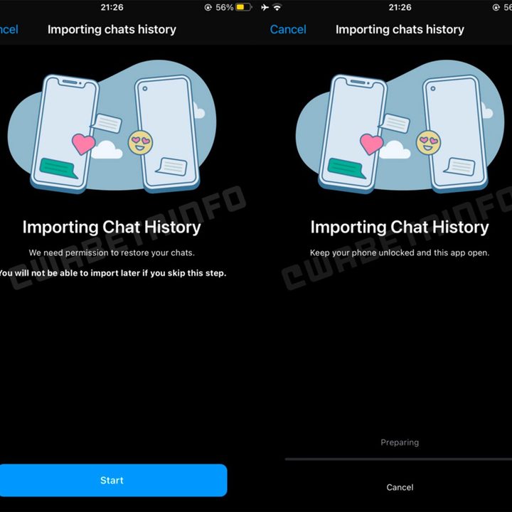 La imagen muestra el traspaso de chats entre Android e iOS en WhatsApp.