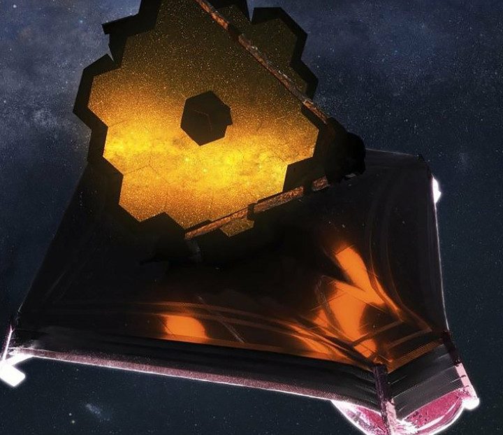 La imagen muestra una representación artística del telescopio James Webb de la NASA.
