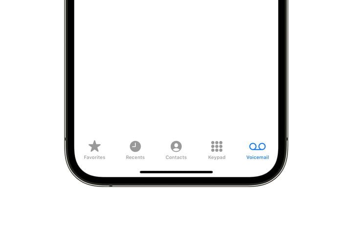 Mitad inferior de la pantalla del iPhone que muestra el botón de correo de voz en la aplicación Teléfono.