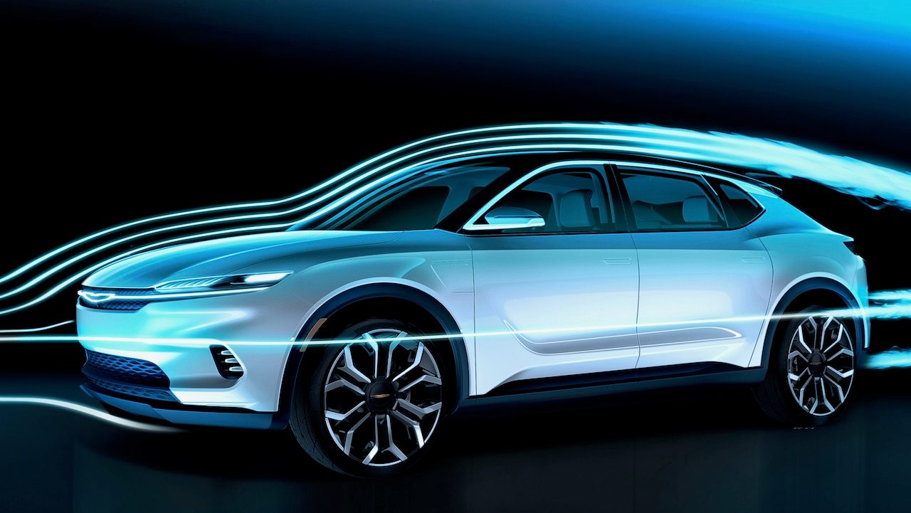 chrysler airflow concept ces2022 sketch illustrating the aerodynamic flow of