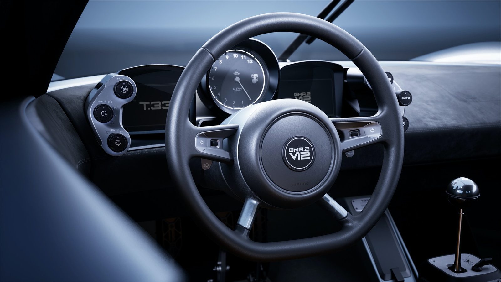 Volante e instrumentos del Gordon Murray Automotive T.33.