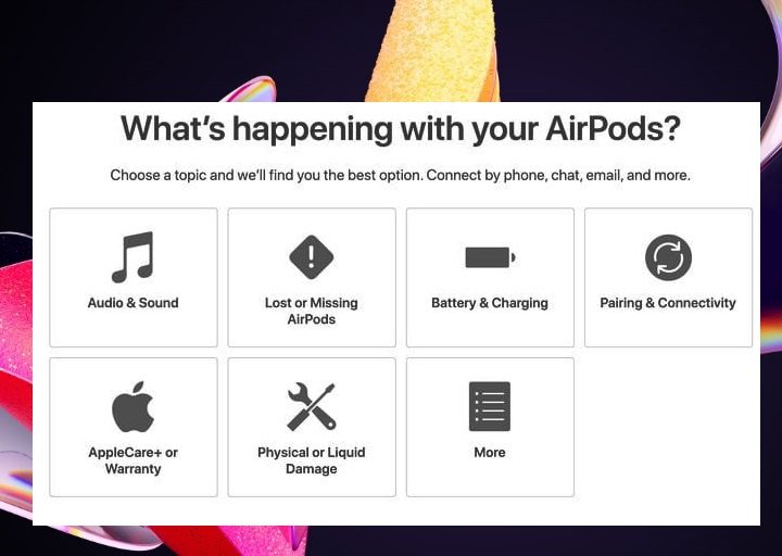Inicio para reclamo de reemplazo de AirPods.
