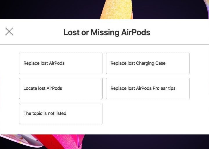Menú para reemplazo de AirPods perdidos 1