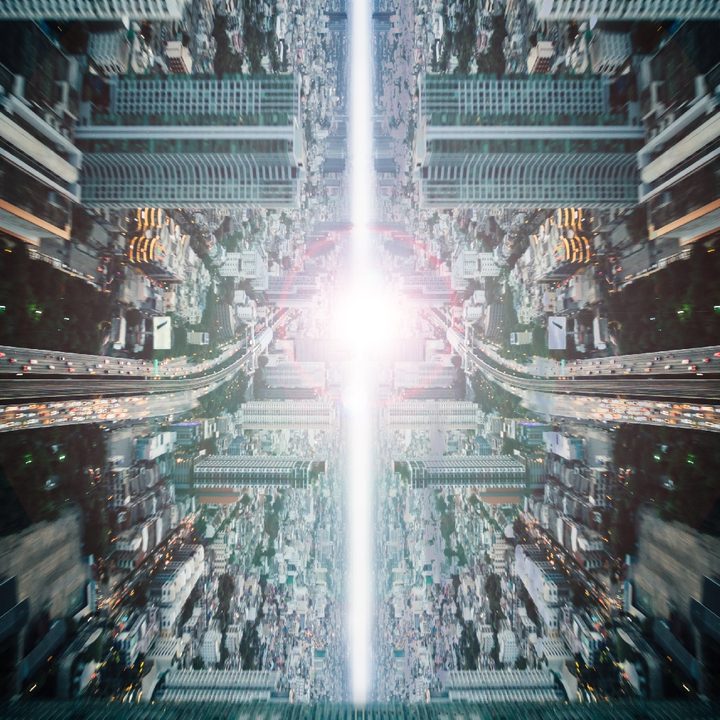 Vista área de una ciudad para representar el metaverso.