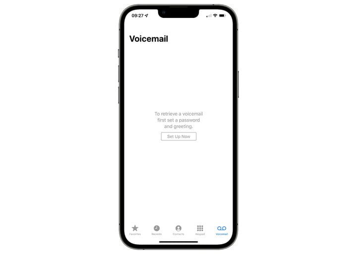 Pantalla del iPhone que muestra el botón Configurar para Buzón de voz visual.