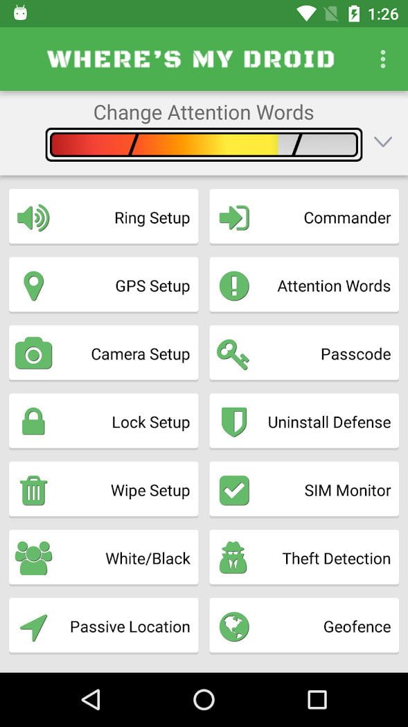 Pantalla principal de Where is my Droid