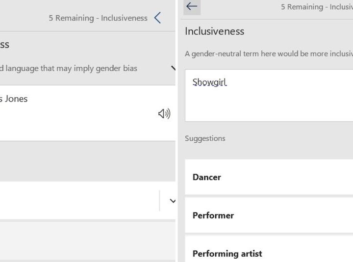 Una imagen del corrector inclusivo de Word
