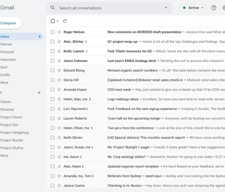 La imagen muestra el nuevo diseño de Gmail.