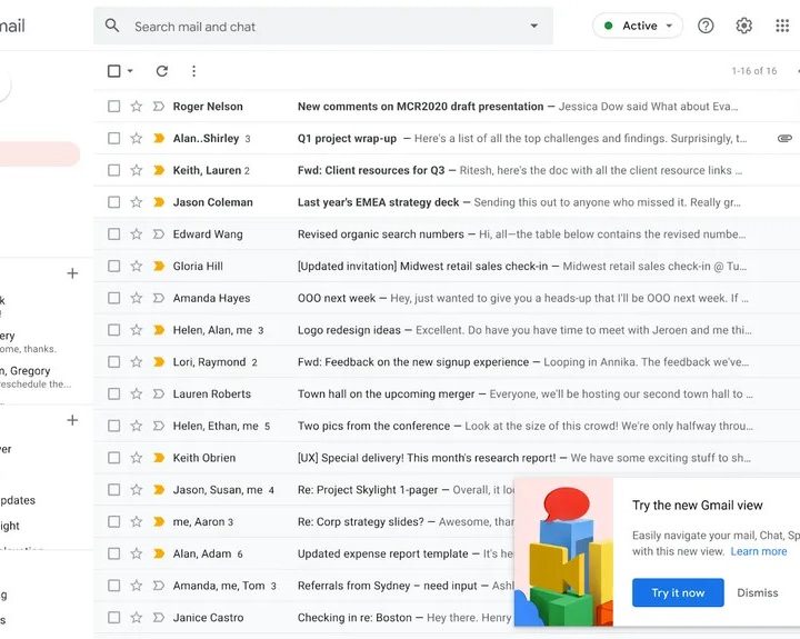La imagen muestra el nuevo diseño de Gmail.
