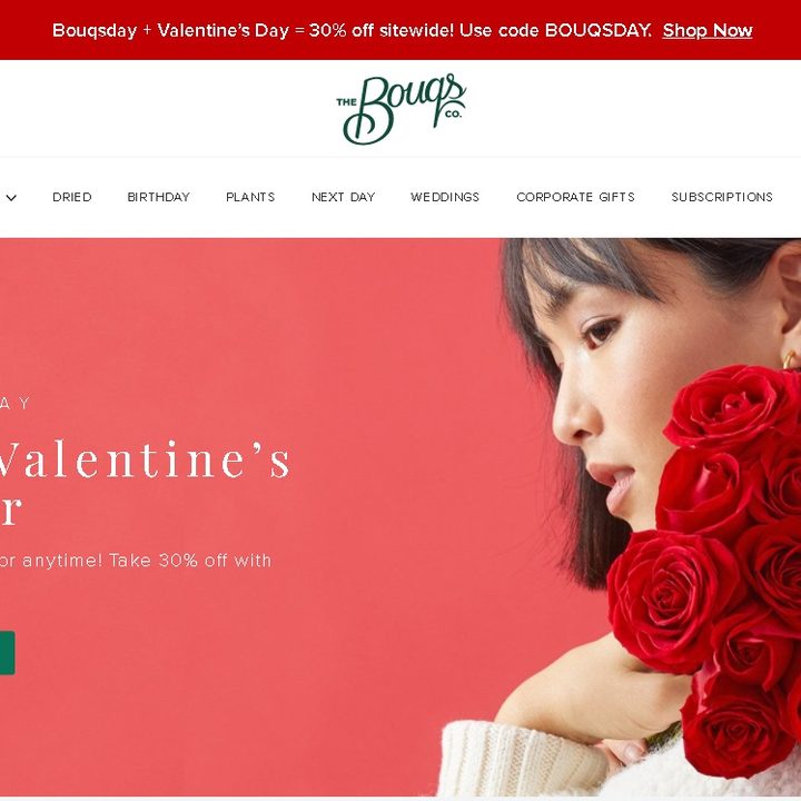 Sitio web de Bouqs para regalar flores