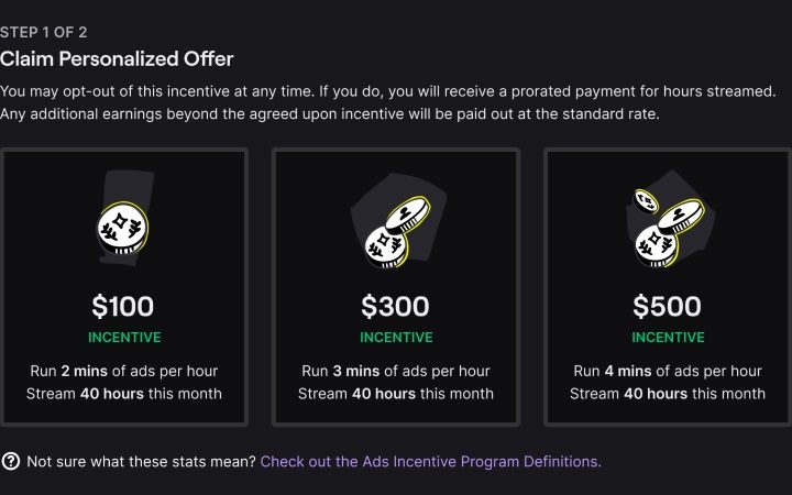 Twitch anuncia un programa para ofrecer pagos mínimos mensuales por ingresos publicitarios a un grupo selecto de creadores de contenido.