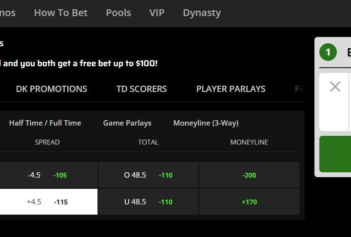 Pantalla que indica cuánto dinero se ganaría en una apuesta de la NFL con momio americano.