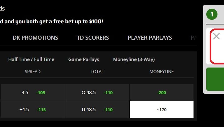 Pantalla que indica los momios para una "moneyline" del partido del Super Bowl 2022.