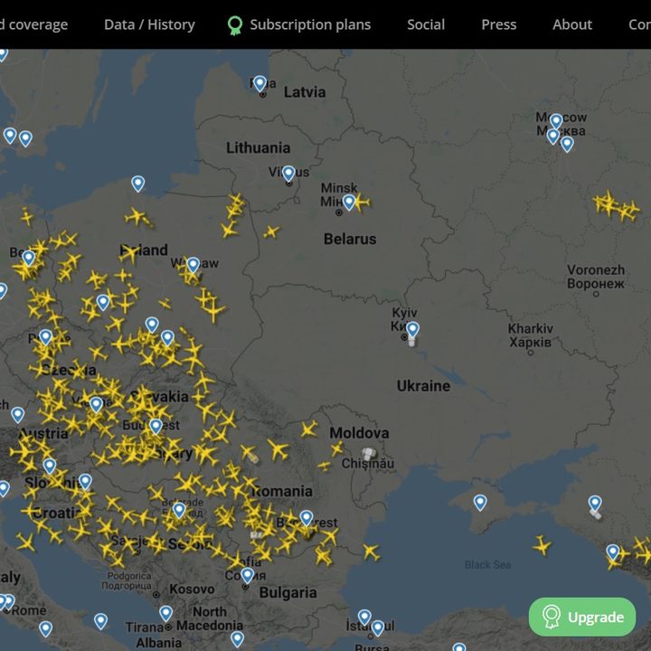 El portal Flightradar 24 muestra que el tráfico aéreo civil en Ucrania es inexistente.