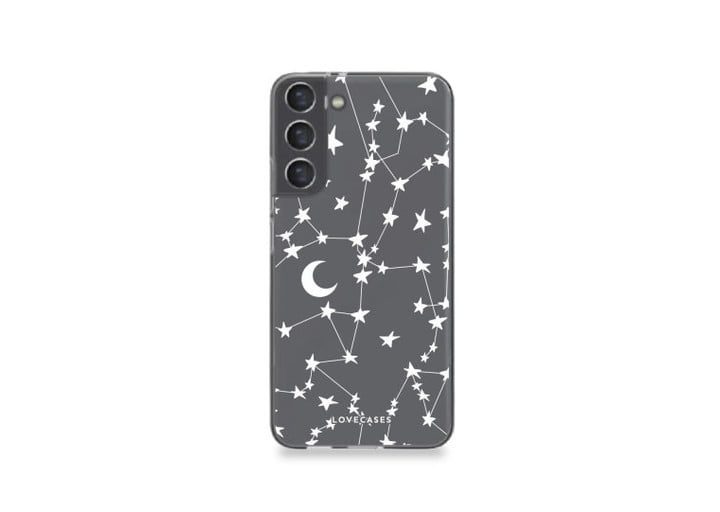 Funda LoveCases Gel White Stars And Moons para Samsung Galaxy S22 Plus.