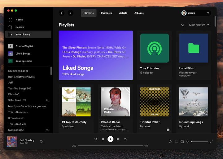 Sección de listas de reproducción de Spotify en el escritorio.