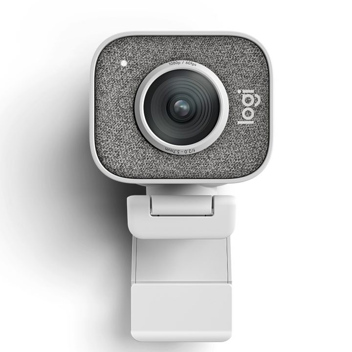 Logitech StreamCam sobre un fondo blanco.