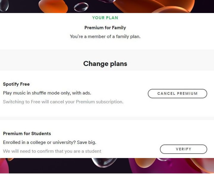 Opción en pantalla para cancelar Spotify.
