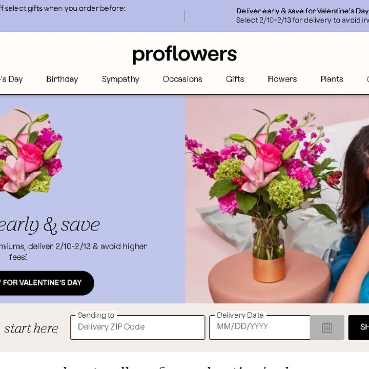 Sitio web de Pro Flowers para regalar flores