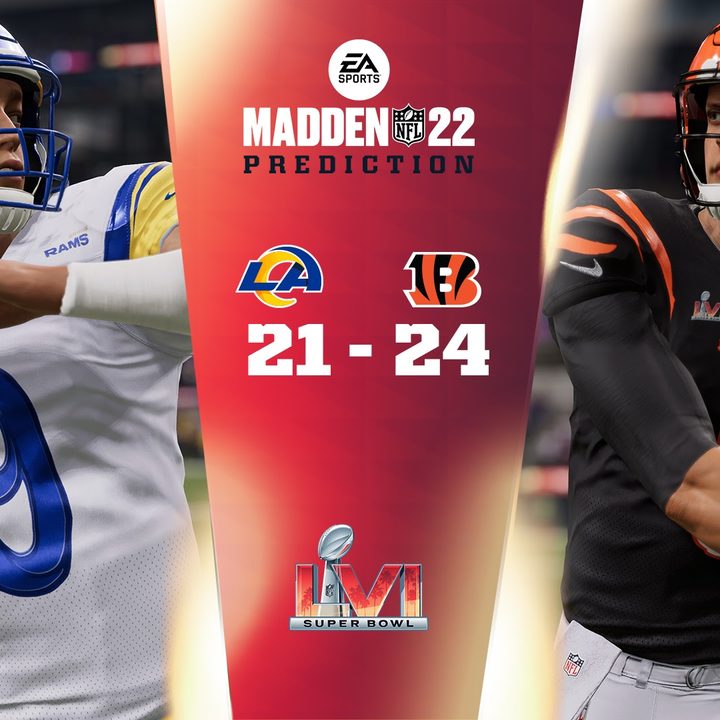 El videojuego Madden NFL 22 de Electronic Arts predijo que los Bengalíes de Cincinnati ganarán el Super Bowl LVI al derrotar 24-21 a los LA Rams.